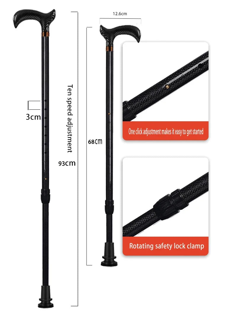 Ultra-light carbon fiber telescopic cane, hiking pole, walking stick, assisting walking during hiking, anti-slip and fall-proof