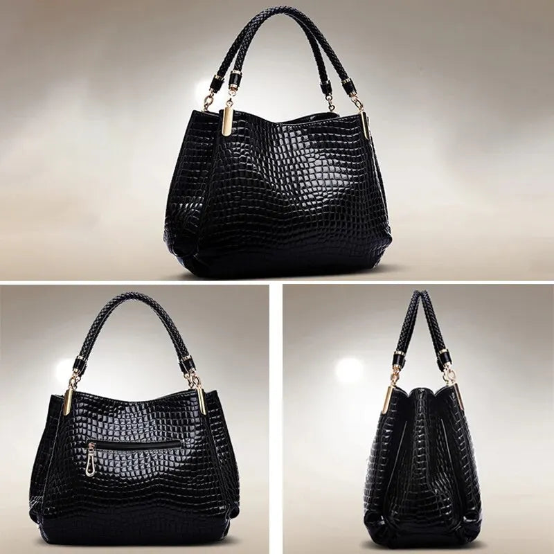 Women's Bag Large Capacity Tote Daily Commute Shoulder Bags Crocodile Print Bright Face Handbag