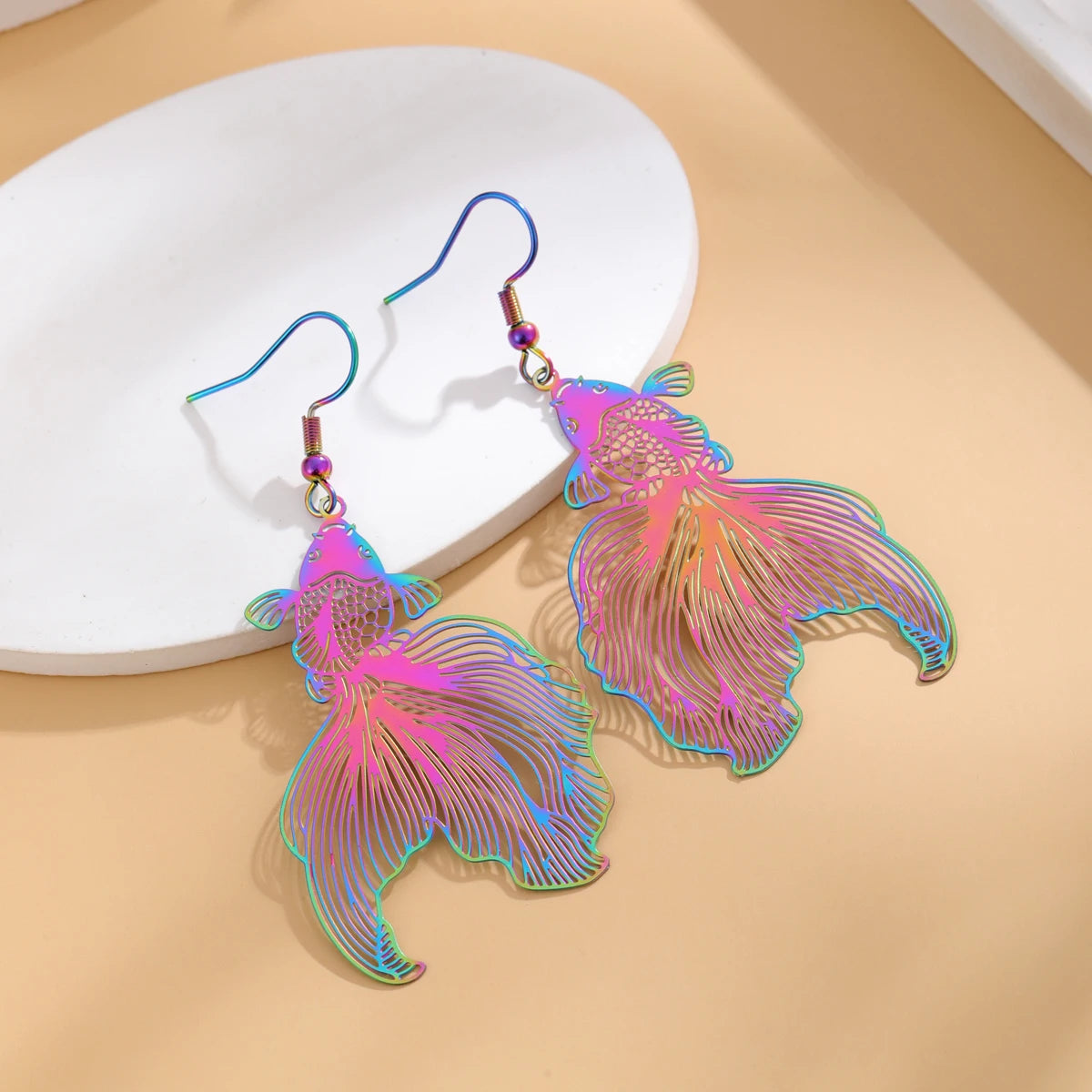 Fashion Hollow Colorful Goldfish Earrings, - Hiron Store