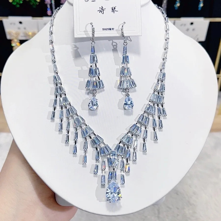 Women Colorful Fashion Zircon Necklace Earrings 2025