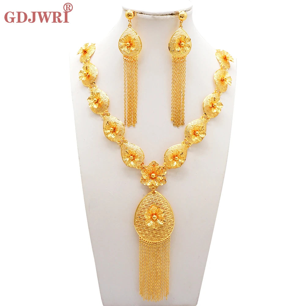 Ethiopia Africa Gold Color Latest Jewelry Set Exquisite Women Wearing Earrings Set