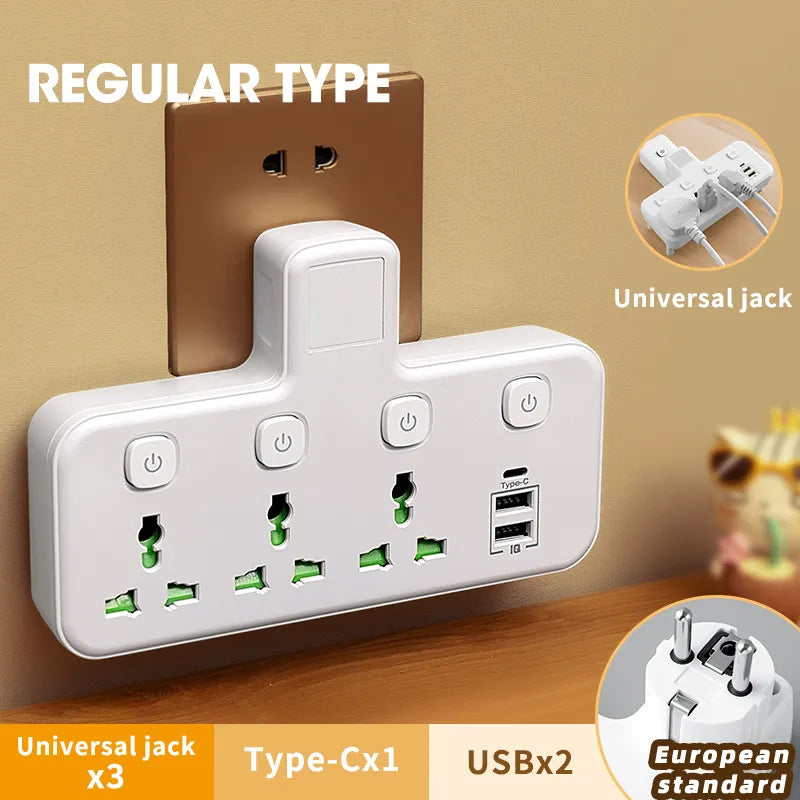 EU UK AU US Plug AC Outlet Power Strip Multiprise Wall Socket Universal Network Filter USB Cherger Separate Switch light Adapter - Hiron Store