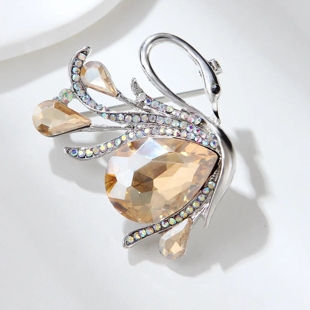 Vintage Crystal Swan Brooches For Women Elegant Animal Pins FashionJewelry Clothes Scaf Buckle Garment Accessories - Hiron Store