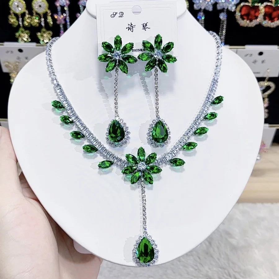 Women Colorful Fashion Zircon Necklace Earrings 2025