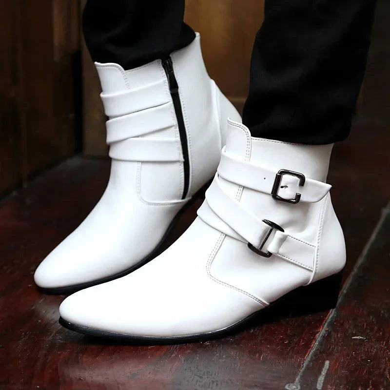 Brand Men's Boots Designer British Style Men Chelsea Boots High-top Buckle Strap Formal Shoes