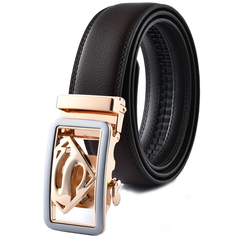 Belts 3.5cm Width Fashion Automatic Buckle Black Genuine Leather Men's Waist Male Strap