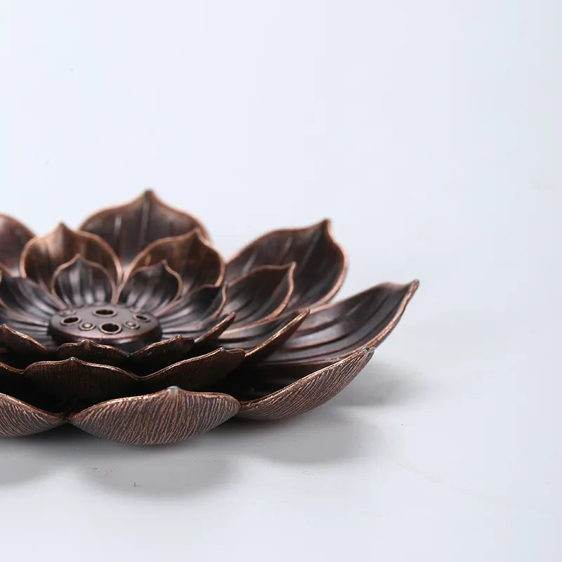 Alloy Incense Burner Stick Holder Buddhism Lotus Line Incense plate Sandalwood Coil Base Temples Yoga Studios Home Decoration - Hiron Store