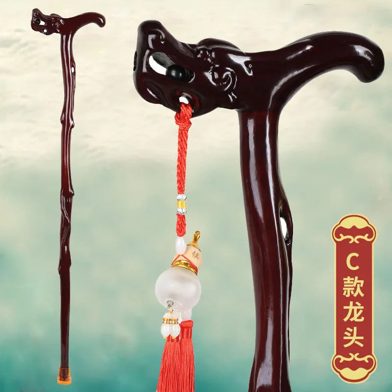 Walking Stick for the Elderly Solid Crutch Non-Slip Tripod Stick Wood Walking Stick Elderly