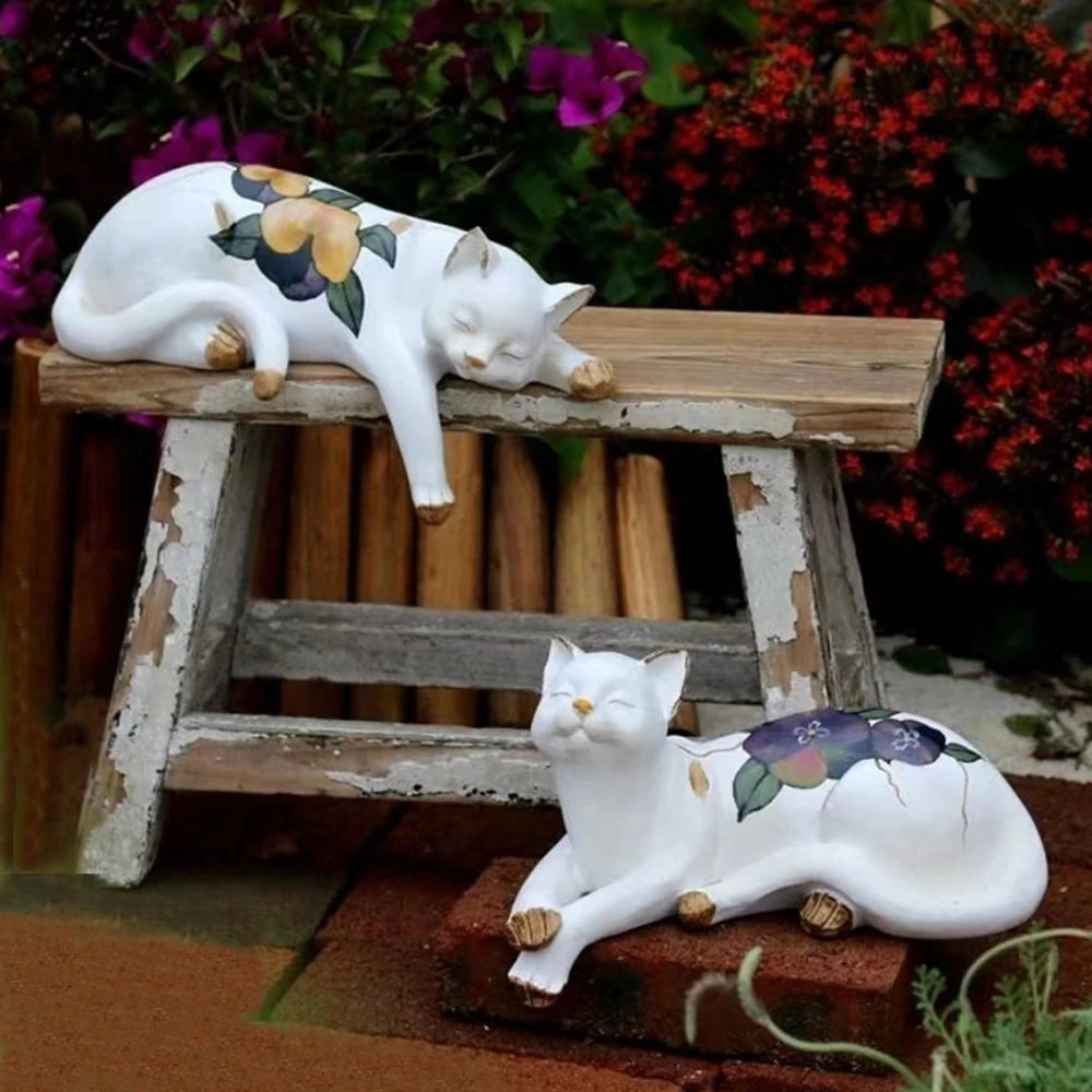 Sleeping Cat Garden Statues Outdoor,Cat Figurine Memorial Statue Makers Garden Resin Sleeping Cat Statues for Garden