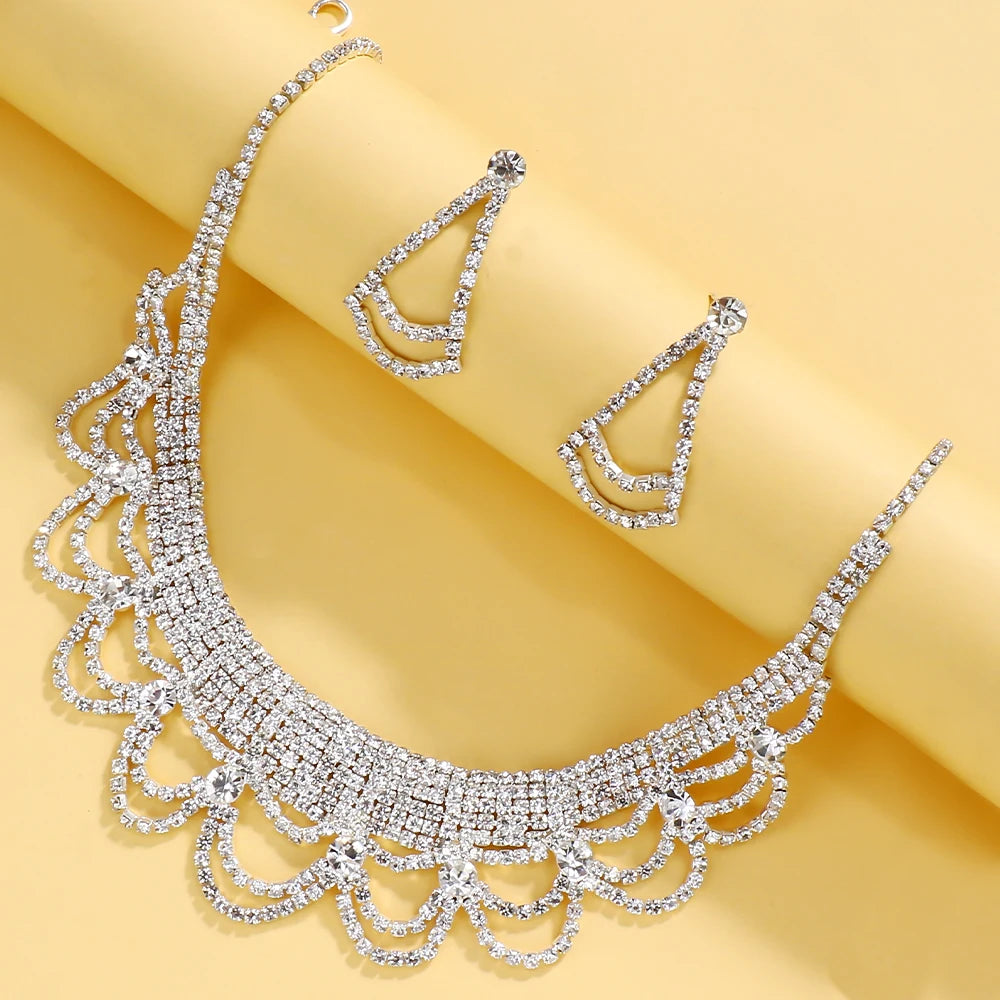 Necklace and Earrings Set Crystal Multi-layered Bride Jewellery Sets Wedding Accessories