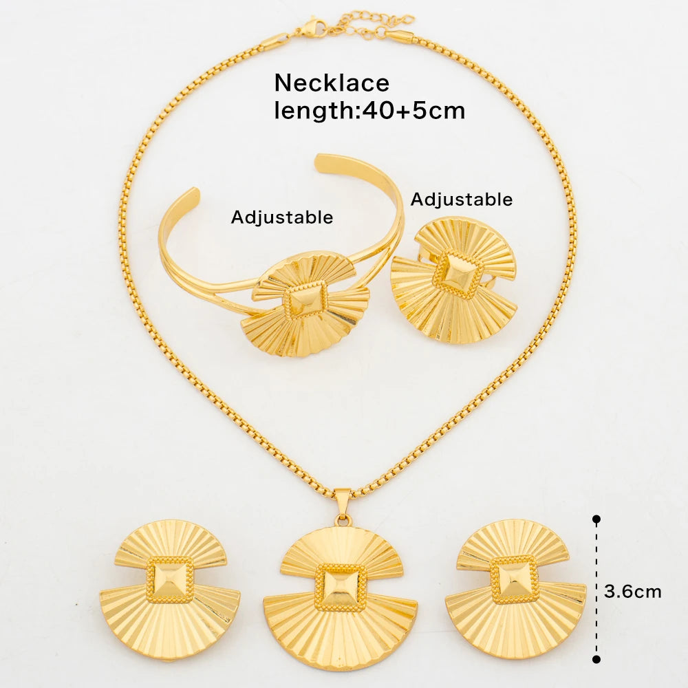 18k Gold Color Jewelry Set for Ladies African Dubai Pendant and Earrings Weddings Party Necklace Bangle Jewelry Set for Bride - Hiron Store