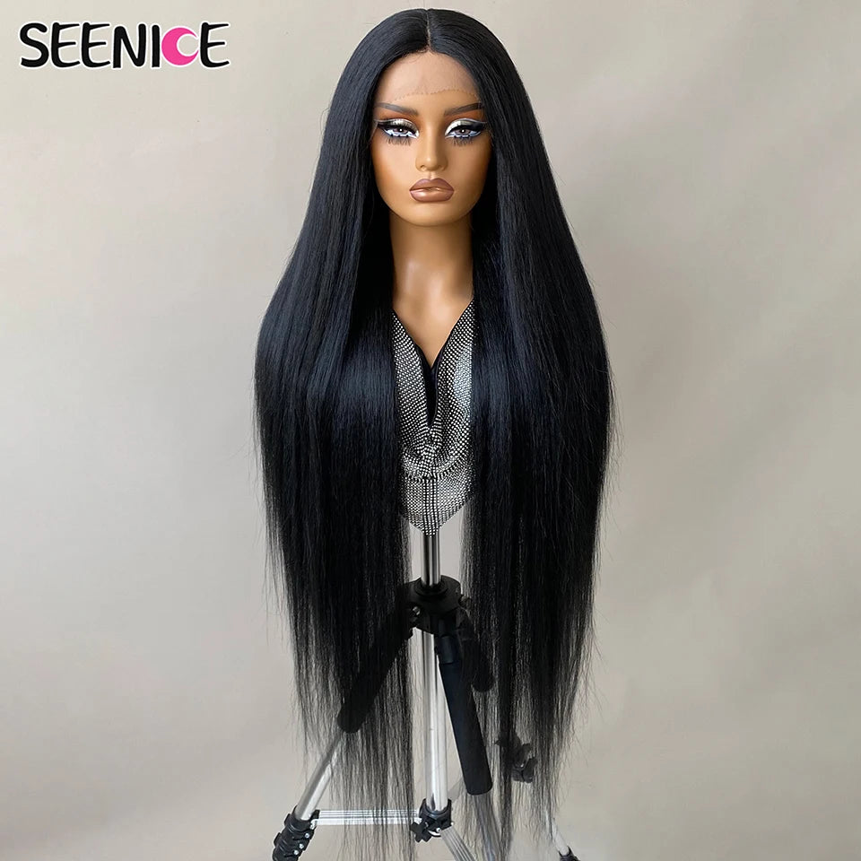 40Inch Straight Lace Front Wig Synthetic T-Part 13x4x1 Heat-resistant Fiber Ombre Ginger Copper Lace Frontal Wigs