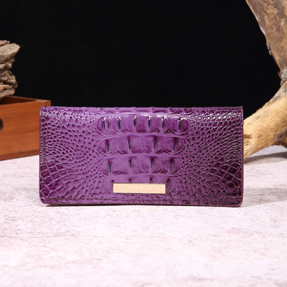 Simple and fashionable crocodile pattern solid color block wallet