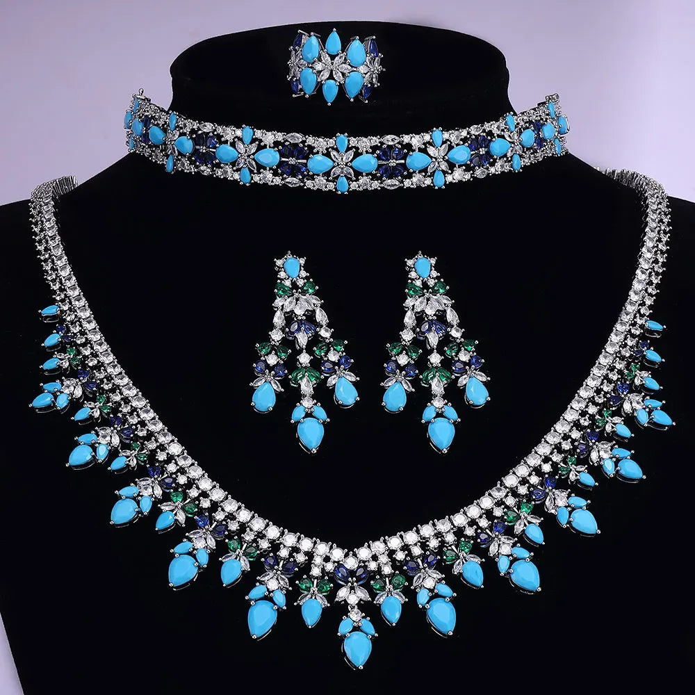 4-piece Wedding Crystal Bridal Wedding Set Women's Rhinestone Bridal Necklace Jewelry Set - Hiron Store