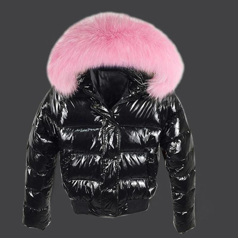 Fake Fur Coat Waterproof, Autumn Winter  Glossy, Female Outerwear Fashion  Black Short Coats, Women's Jacket