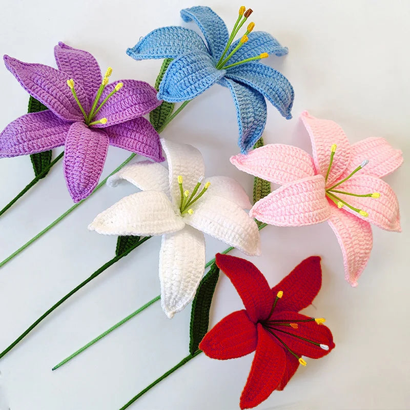 Lily Crochet Artificial Flowers Hand Woven Crochet Cotton Birthday Gifts Simulation Home Wedding Store Party Decorations Bouquet - Hiron Store