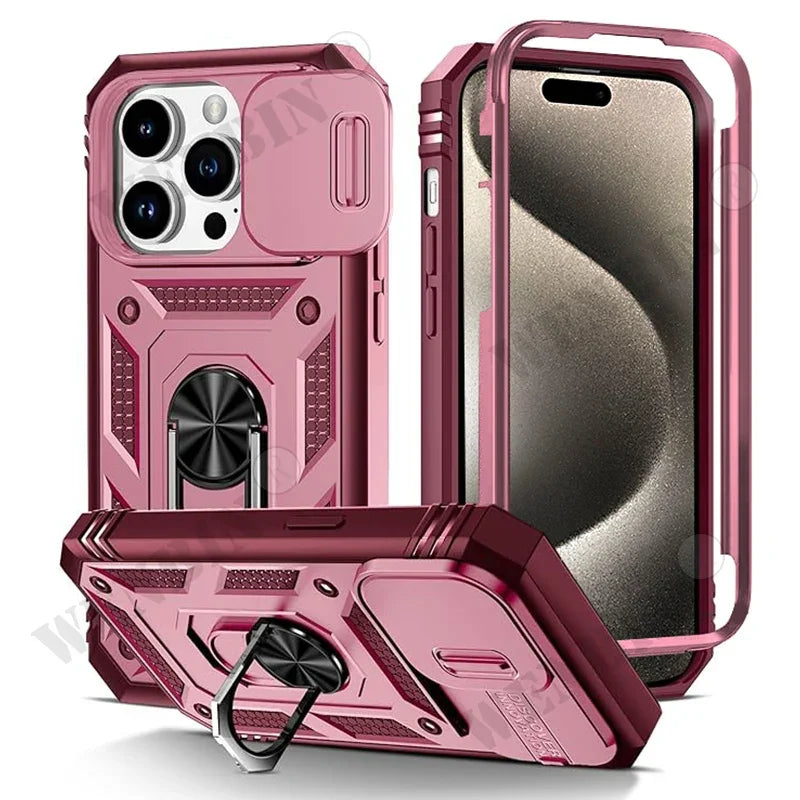 Case For iPhone 16 15 14 13 12 11 Pro Max Plus Mini XS XR X 8 7 Plus Heavy Duty with Camera 360 Degree Kickstand Cover