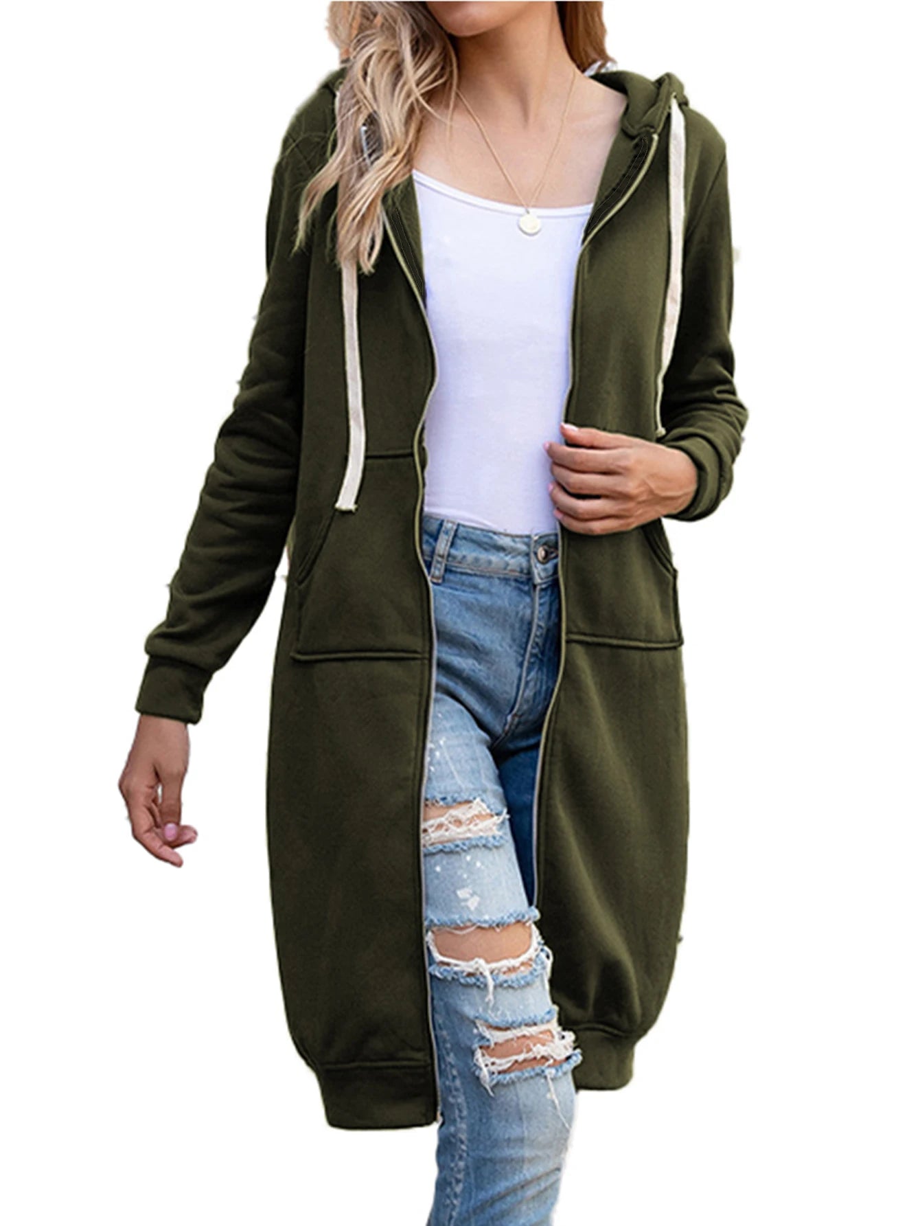 Long Hoodies Tunic Fashion Sweatshirts Fleece Zip Up Jackets For Women