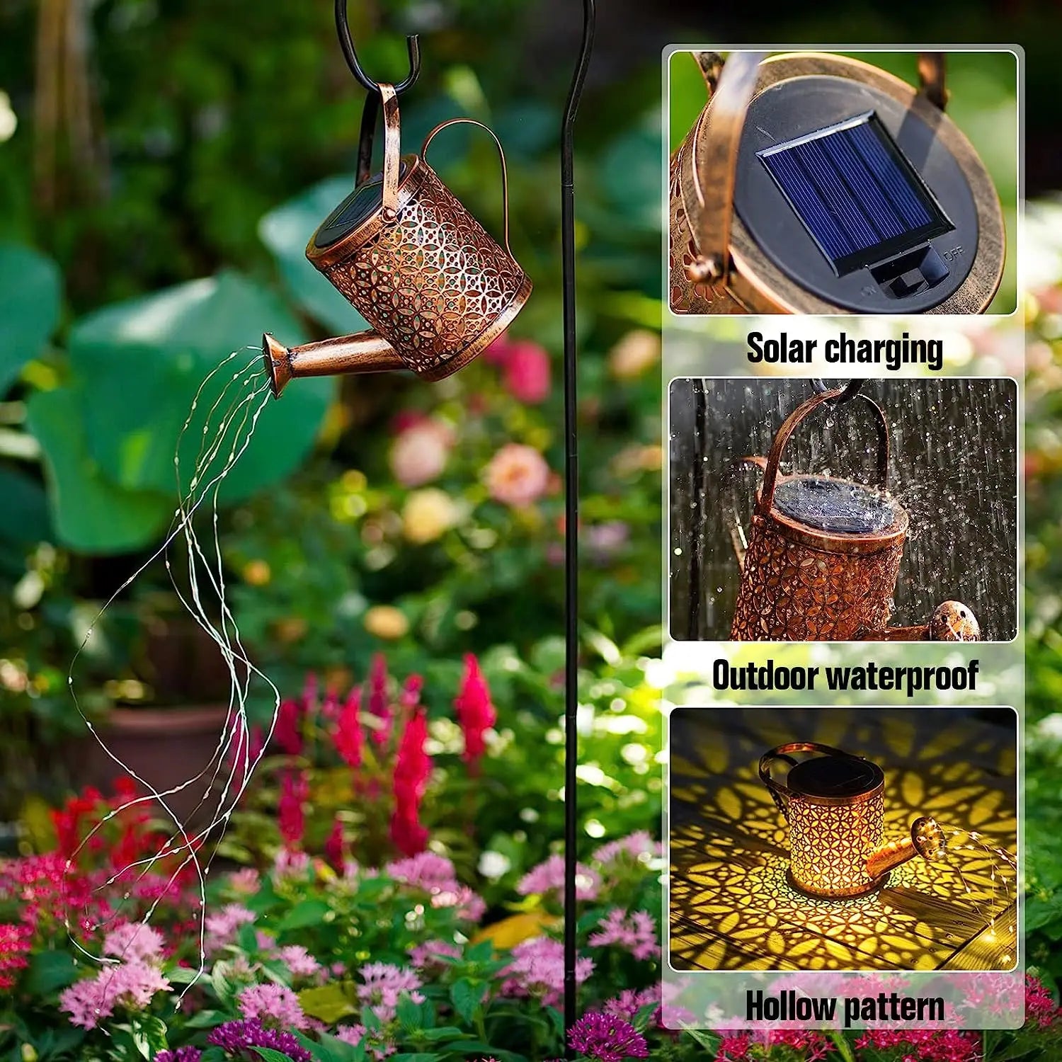 Solar Watering Can with Cascading Light Water Can Solar Lights Garden Decorative Solar Waterfall Lights Waterproof Hanging Light - Hiron Store