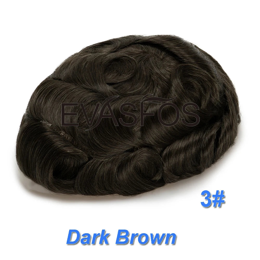 Natural Hairline Bleached Knots French Lace Front Men's Toupee, Poly Skin Hairpieces, Hair Replacement Systems, Various Color