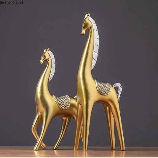 Luxury Golden Elk Horse Figurines Resin Animal Sculpture Crafts  Ornaments