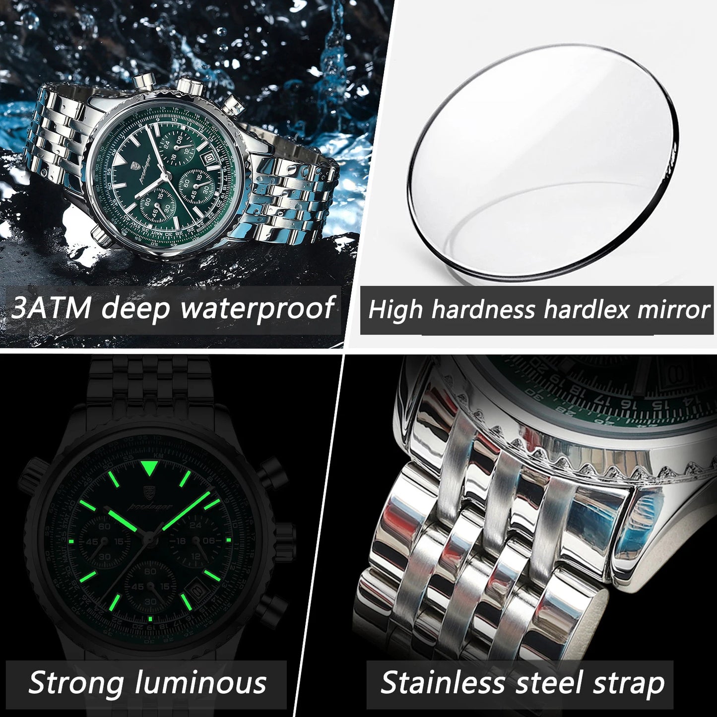 POEDAGAR Luxury Military Waterproof Man Watch Stainless Steel Men's Quartz Watches