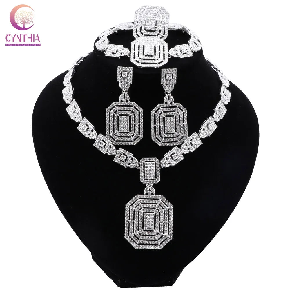 CYNTHIA Silver Plated Jewelry Sets For Women Necklace Earrings Bracelet Ring