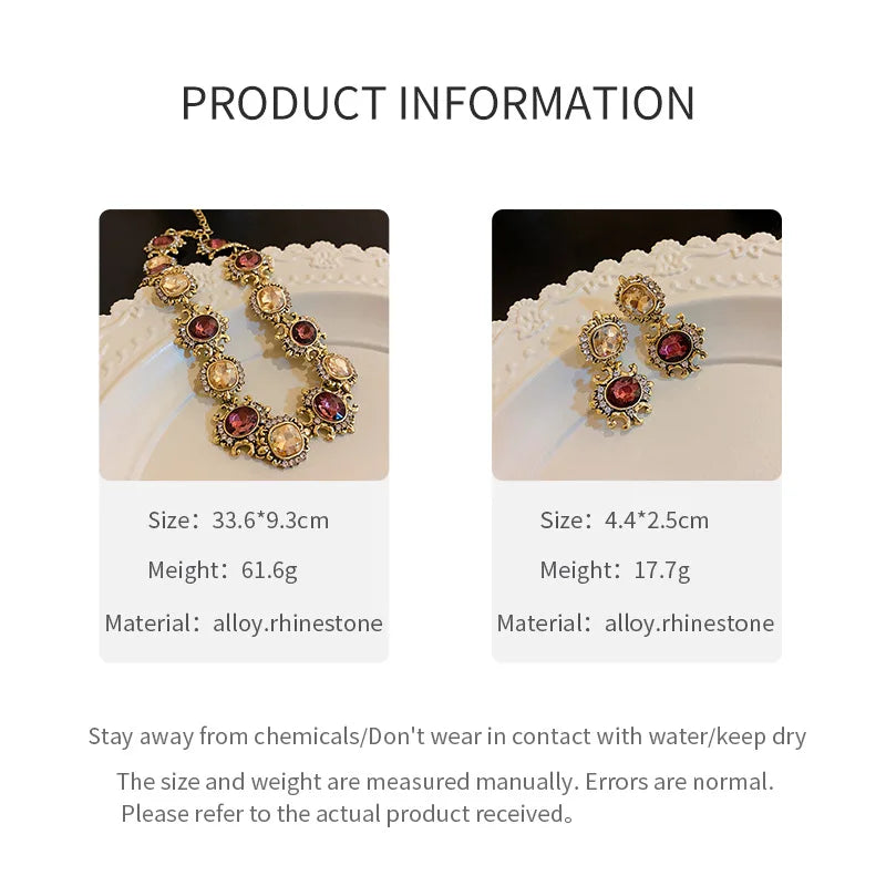 Baroque Style Necklace Earrings For Women Brown Crystal Jewelry Sets