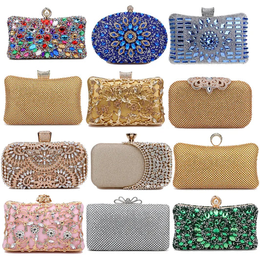 Rhinestones Women Bags Hollow Out Style Fashion Evening Bags Chain Shoulder Handbags Party Wedding Day Clutch Purse - Hiron Store