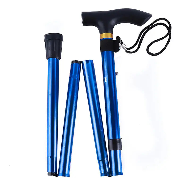 Telescopic Walking Stick Outdoor Trekking Poles Aluminum Alloy Metal Folding Cane Crutches Pole For Elderly People