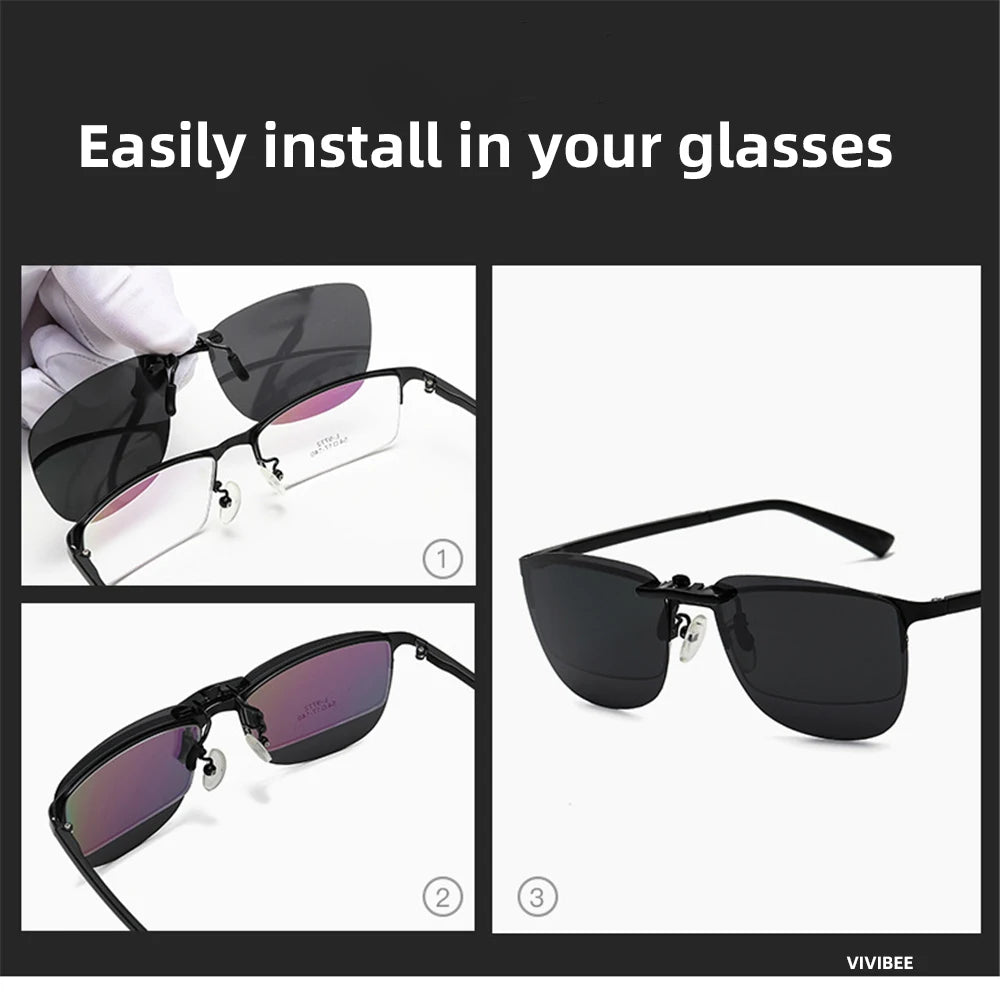 Square Clip On Sunglasses Women Polarized Black Lens Night Vision Driving Men Goggles Clips Anti Glare Vintage Glasses