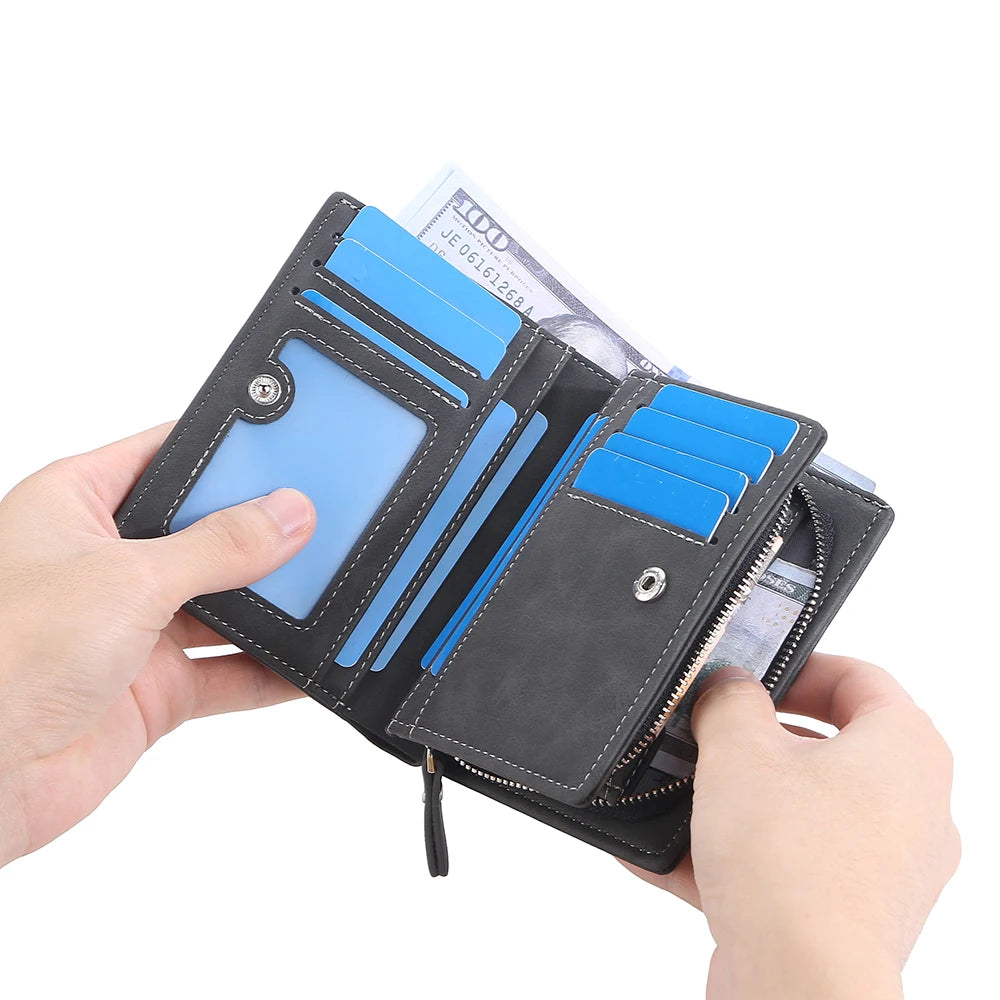 Leather Men Wallets High Quality Zipper Wallet Hipster Credit Card Holders Coin Purses