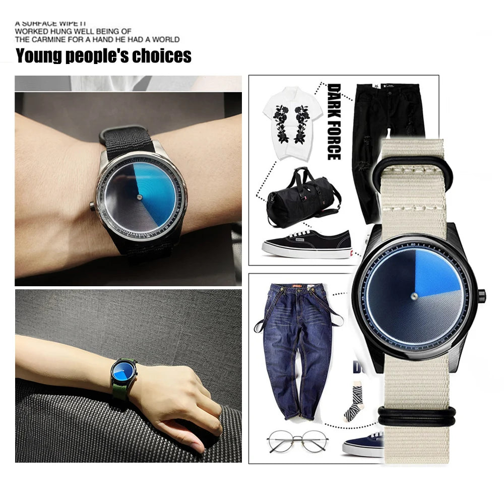 wristwatch canvas  creative design Mysterious Gradient Blue fashion quartz clock men watch