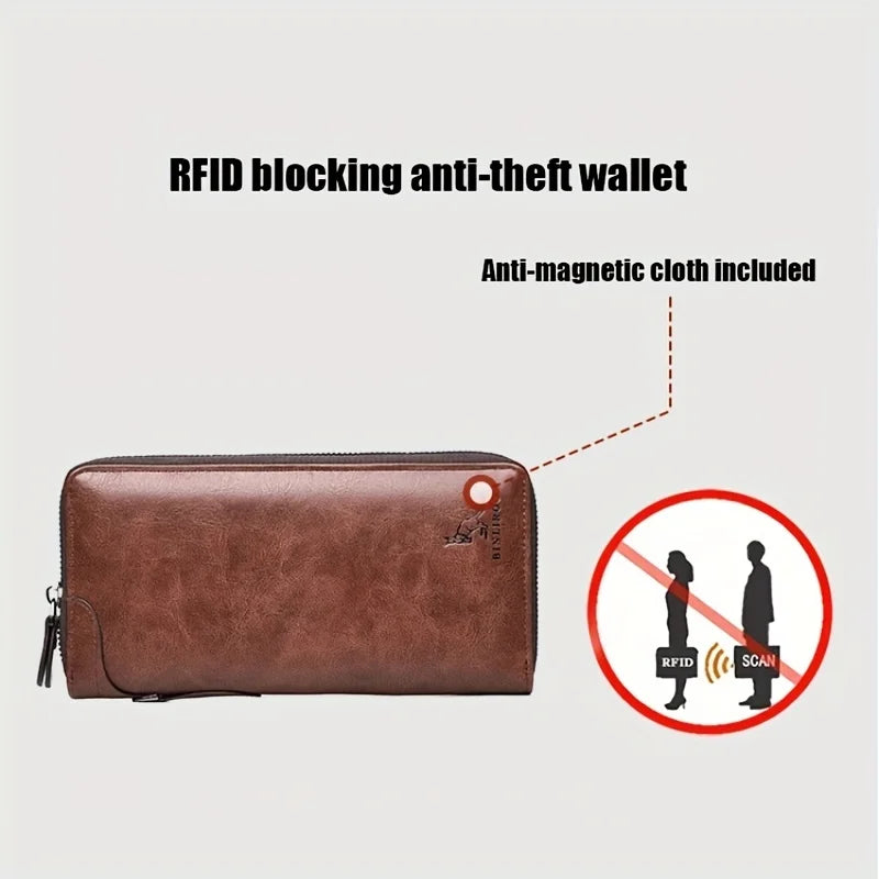 Long Zipper Wallet High Quality Pu Leather Wallet For Men RFID Blocking Business Bag