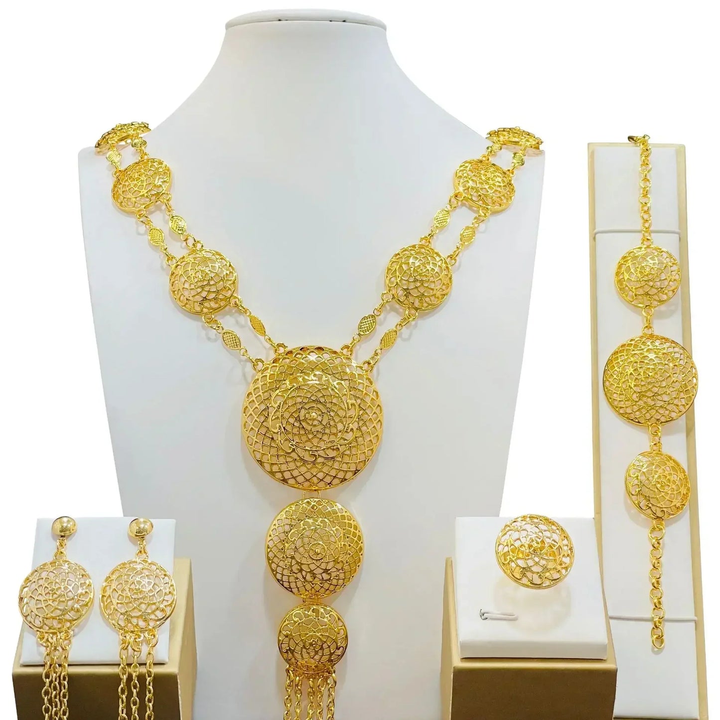 Indian Bridal Jewelry Sets For Women Wedding Ethiopian 24K Gold Plated Necklace And Earing Jewellery