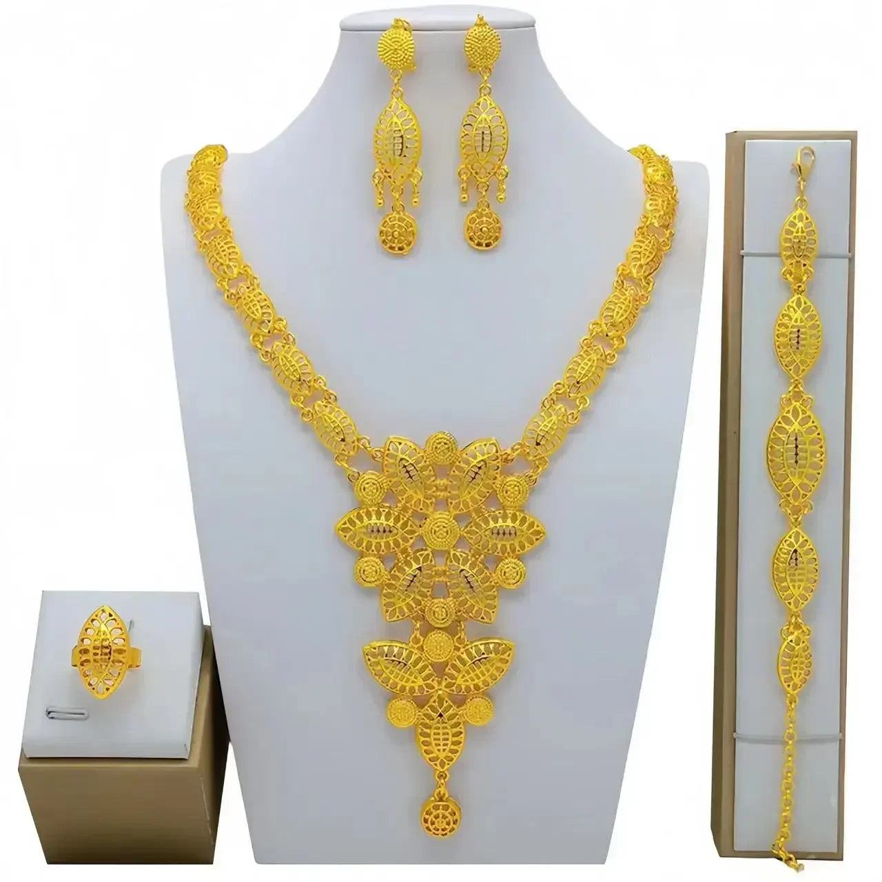 Indian Bridal Jewelry Sets For Women Wedding Ethiopian 24K Gold Plated Necklace And Earing Jewellery