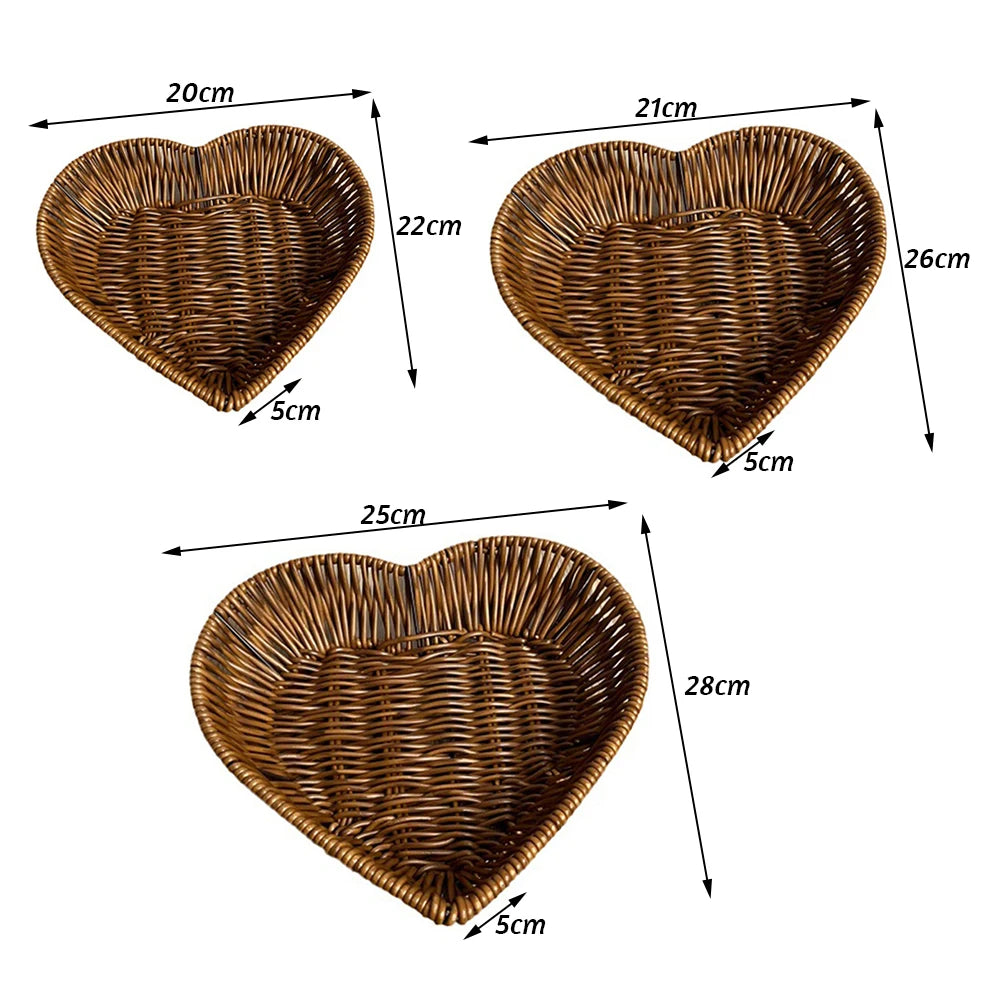 Heart-Shaped Woven Storage Basket Multi-Uses Simulation Rattan Desktop ...