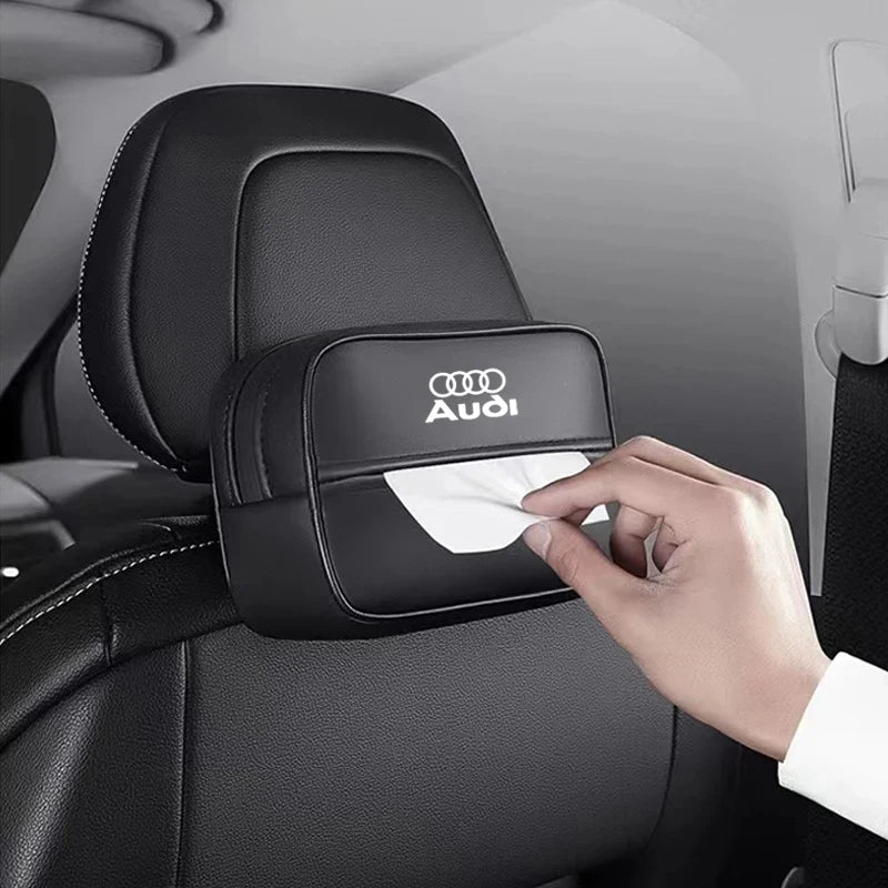 Car Logo Tissue Box Seat Hanging Paper Towel Storage Bag For Audi A1 A2 A3 A4 A5 A6 A7 A8 Q1 Q2 Q3 Q4 Q5 Q6 Q7 Q8 TT RS3 RS6 RS7