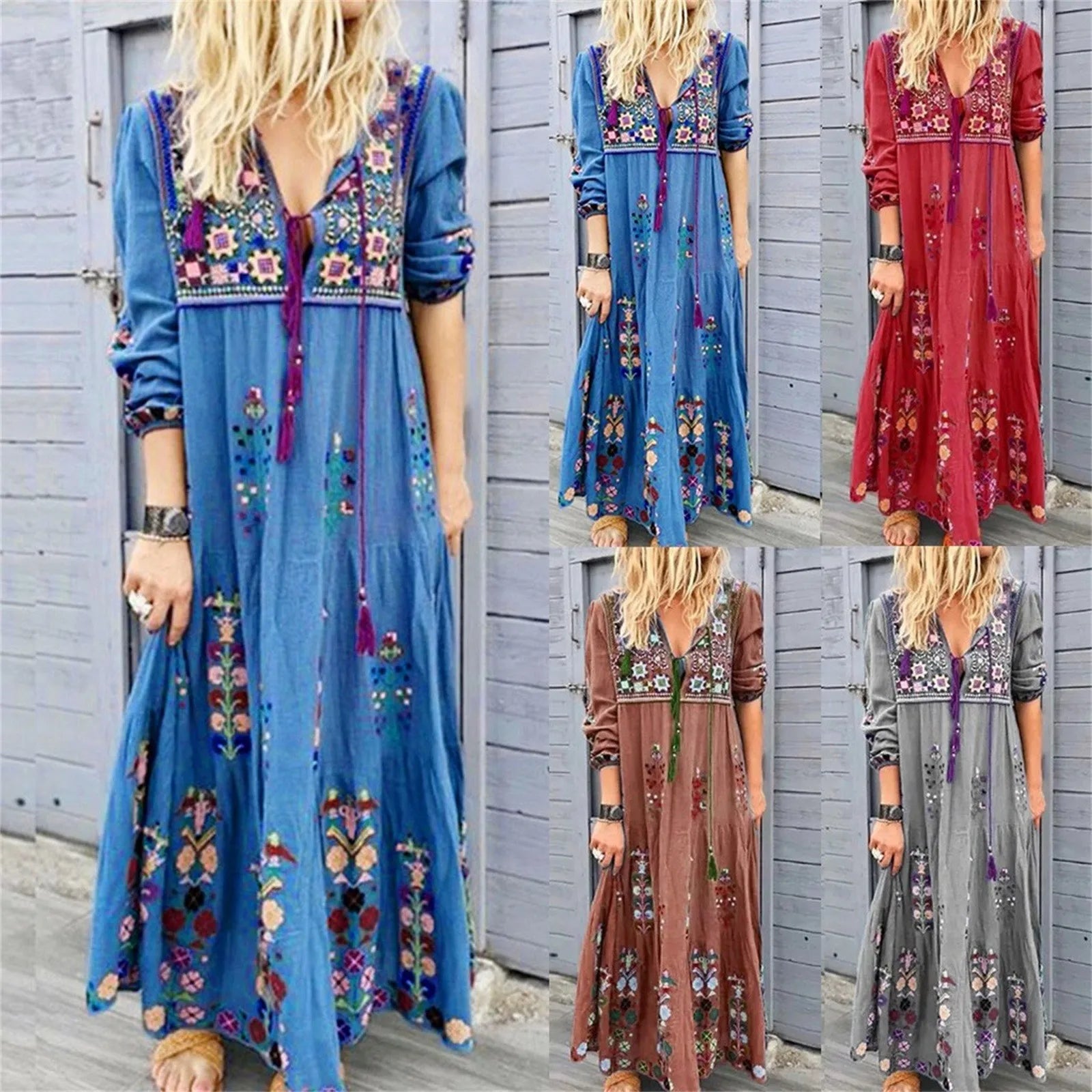 Bohemian Flower Dress For Women Elegant Long Floral Party Dresses Female V Neck Short Sleeve Summer Boho Maxi Dress 2024 - Hiron Store