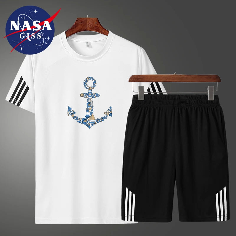 NASA GISS New Sports Set Men's Mesh T-shirt Men's Casual Pants Three Top Shorts - Hiron Store