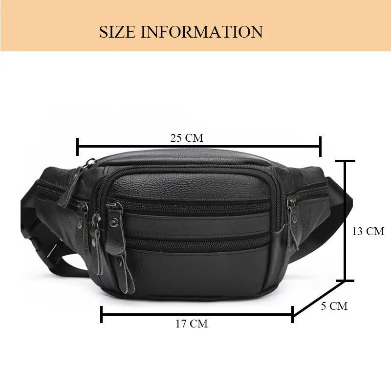 Fashion Men Genuine Leather  Bag for Phone Messenger Bags Brand  Pack Male Travel Waist Bag Men