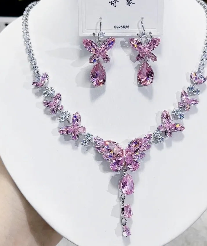 Women Colorful Fashion Zircon Necklace Earrings 2025