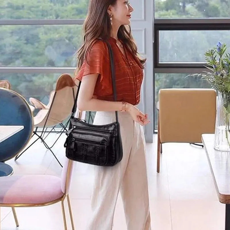 Women's Bag PU Multilayered Soft Leather Ladies Fashion Simple Shoulder Bags Mom's Bags Crossbody Bag - Hiron Store