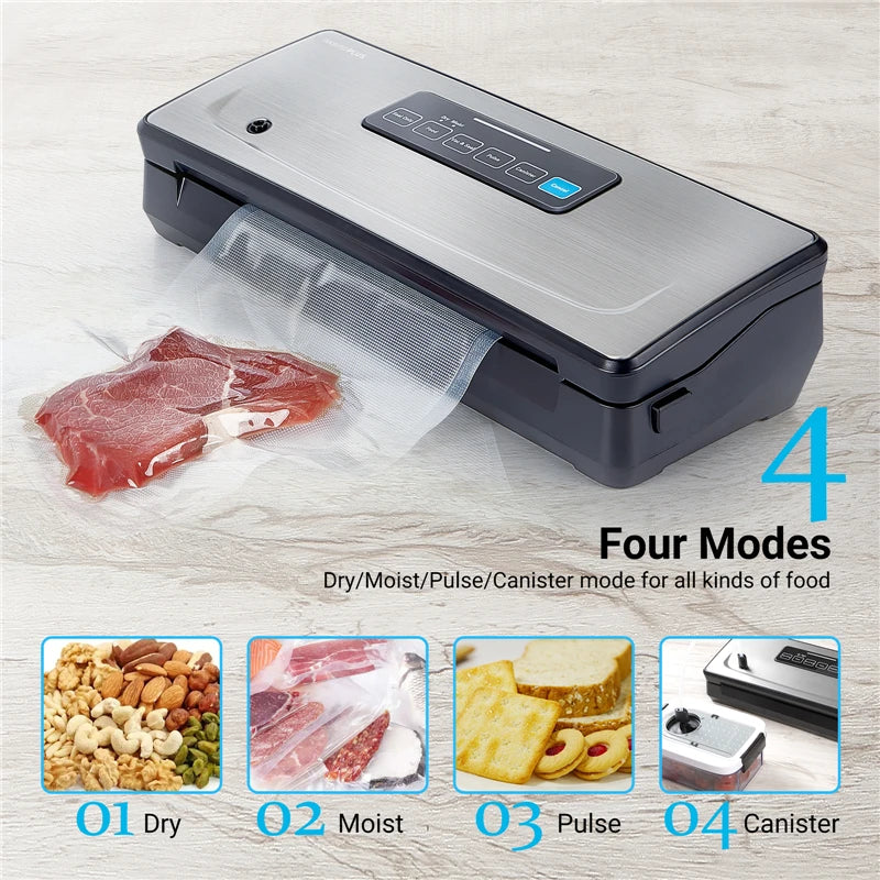 Plastic Bag Sealer Vacuum Sealing Machines With Dry/Moist/Pulse/Canister Packaging Modes Versatile