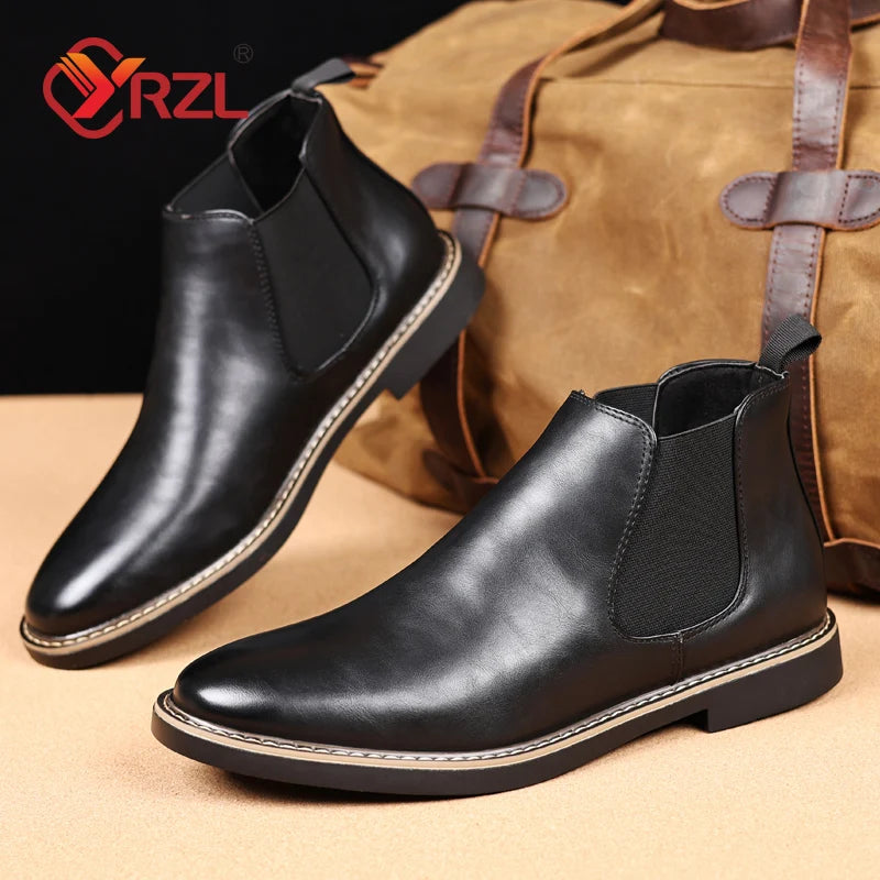 YRZL 39~47 Men Chelsea Boots Brand Retro Comfortable PU Leather Ankle Men's Boots