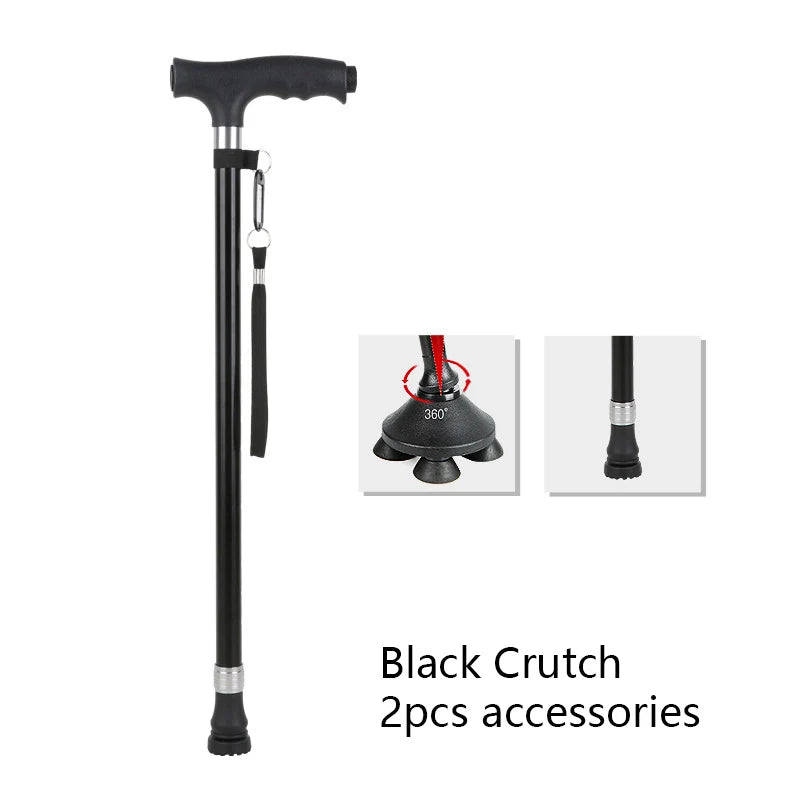 Old People Crutch Telescoping Aluminum Alloy Rod Walking Stick T-handle with Lamp