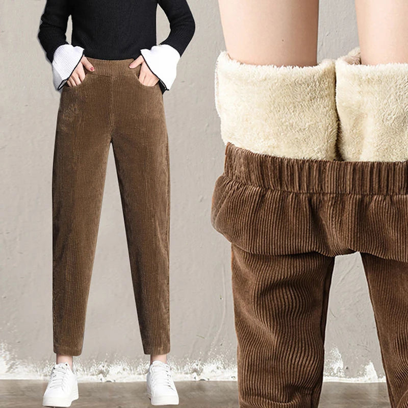 Pants Women's Corduroy Warm Pants Autumn Winter Leggings Waist Harem Pants