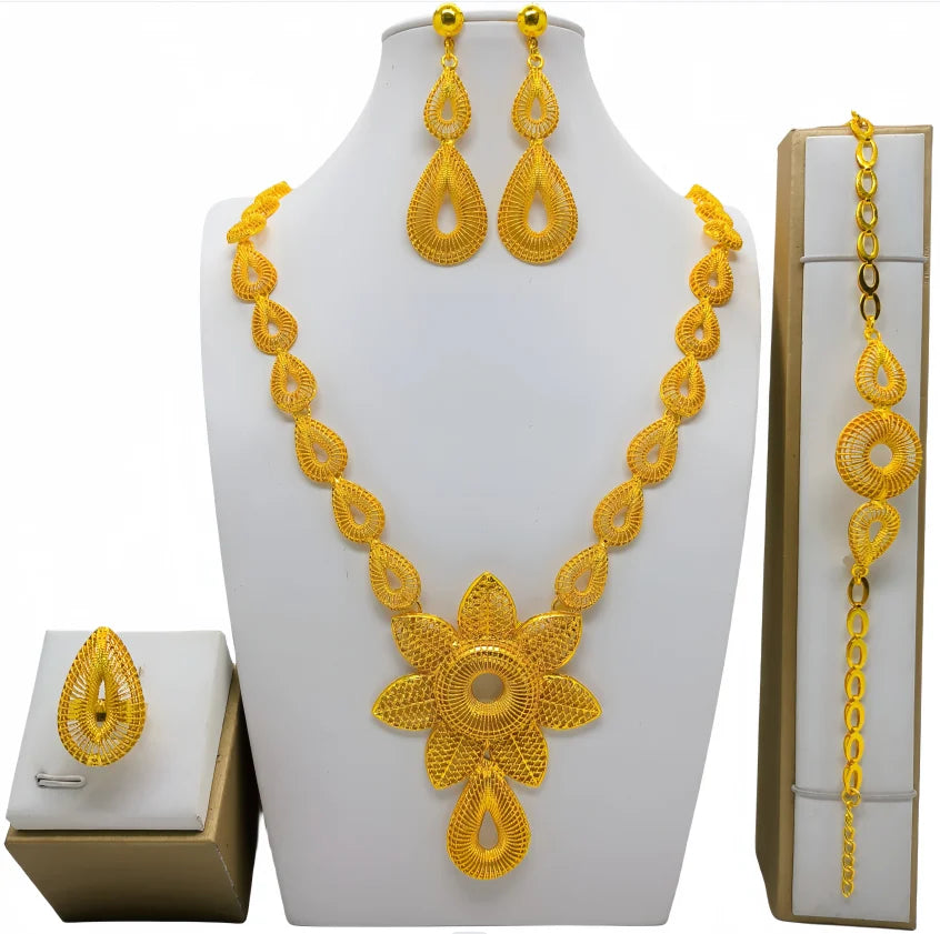 Indian Bridal Jewelry Sets For Women Wedding Ethiopian 24K Gold Plated Necklace And Earing Jewellery