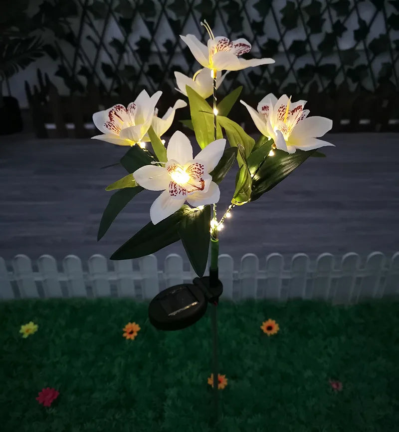 1pc Artificial Flower Lawn Lights 7-head Solar Orchid Lights Yard Garden Decoration LED Solar Ground Lights