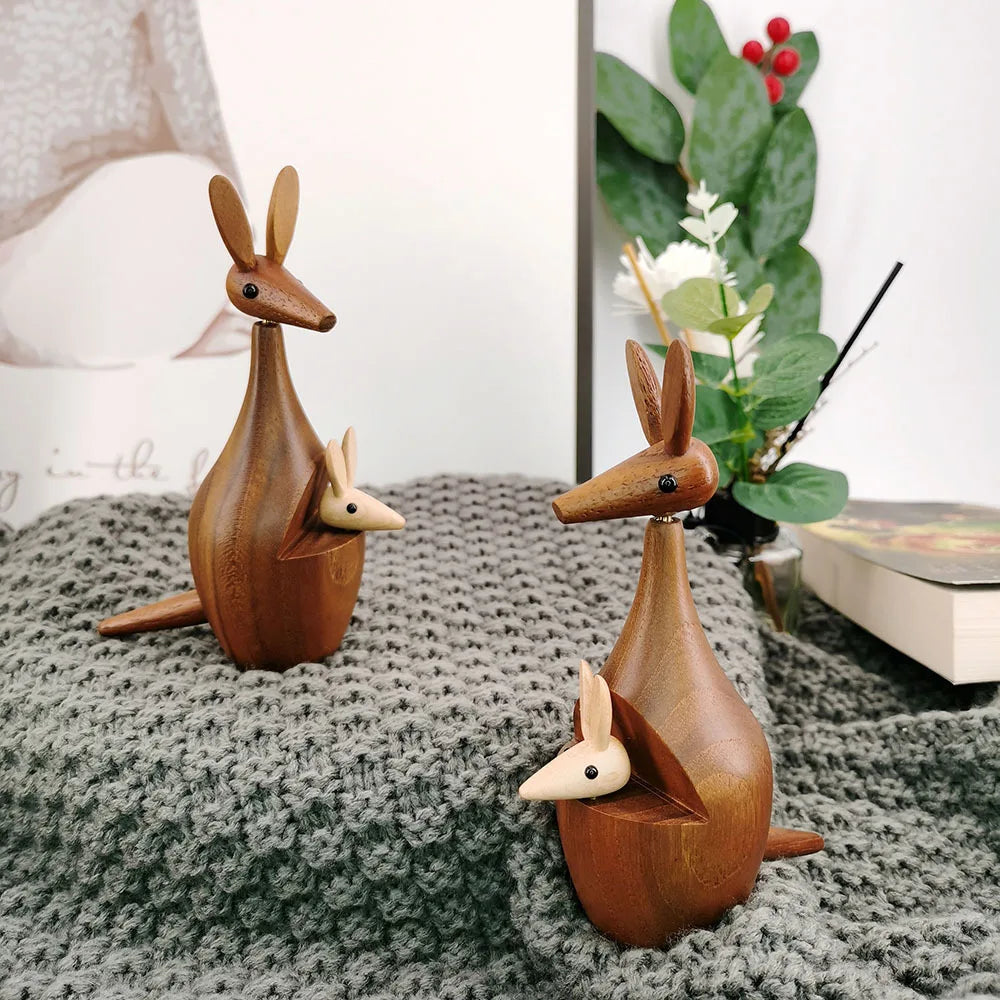 Teak wood kangaroo decor kid room hand craft funny gift  lovely home decoration